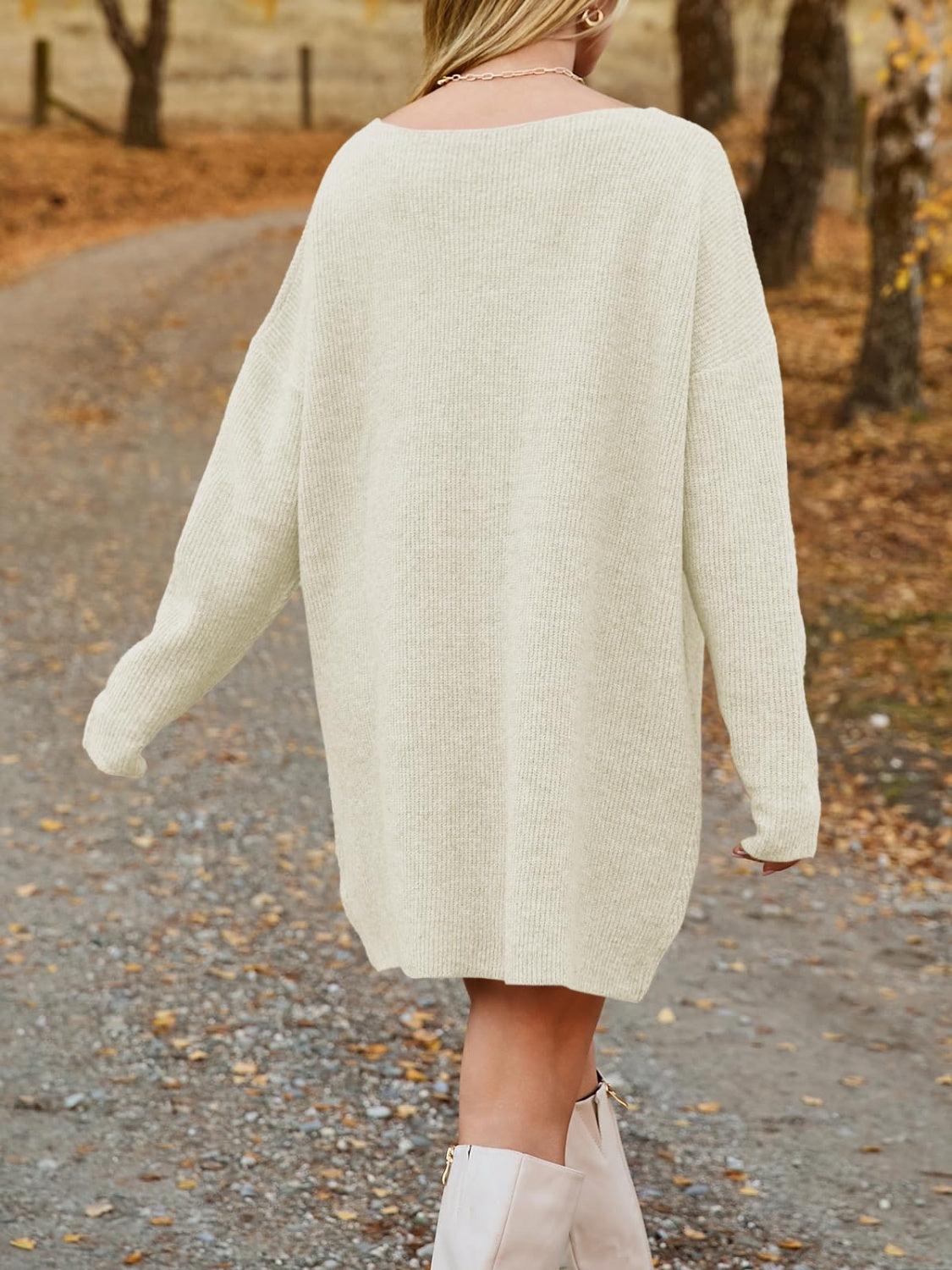 V-Neck Dropped Shoulder Sweater Dress - Classique Collection