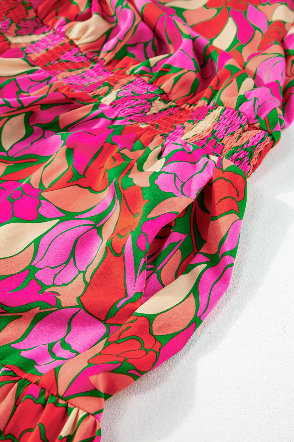 Frill Printed Notched Short Sleeve Midi Dress - Classique Collection