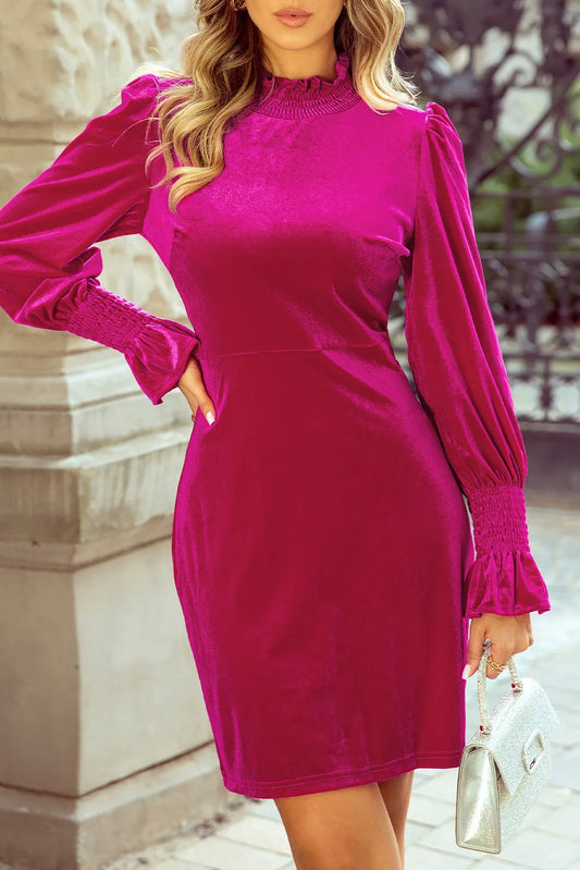Frill Mock Neck Flounce Sleeve Mini Dress - Classique Collection