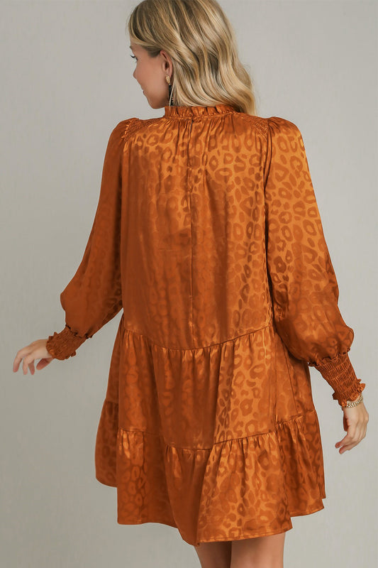 Umgee Smocked Leopard Long Sleeve Tiered Dress - Classique Collection