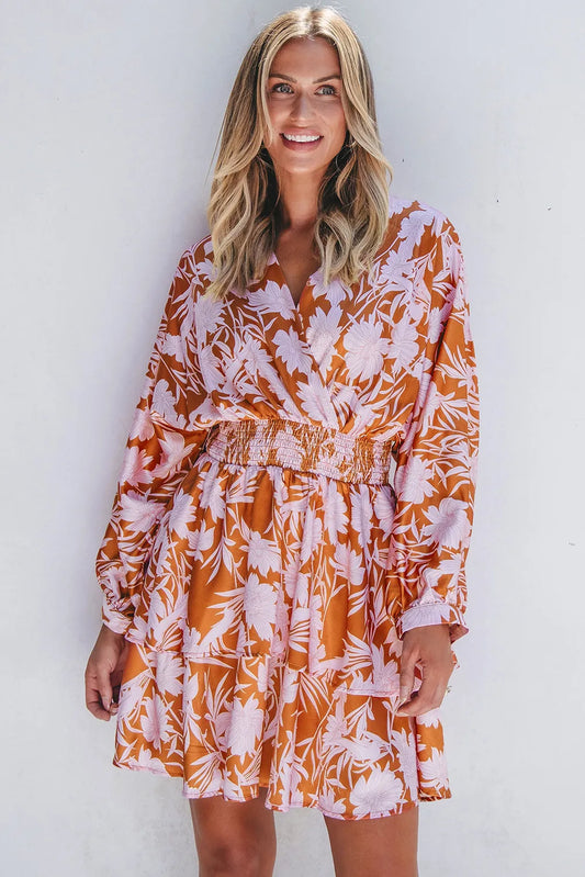 Smocked Printed Long Sleeve Mini Dress - Classique Collection