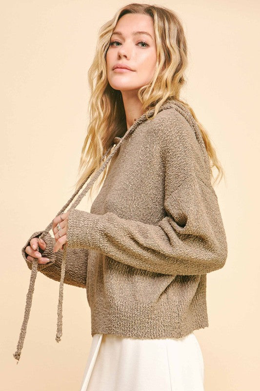 Davi & Dani Drop Shoulder Long Sleeve Hooded Sweater - ClassiQ