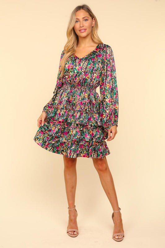 Haptics V-Neck Satin Floral Layered Dress - Classique Collection