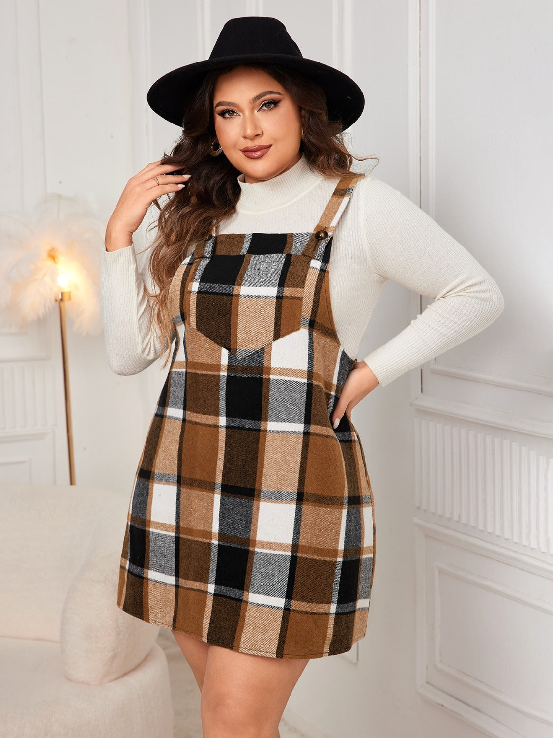 Honey Plus Size Plaid Wide Strap Overall Dress - Classique Collection