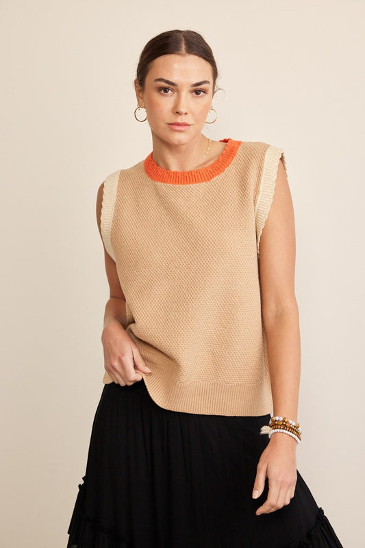 In February Contrast Round Neck Sweater Vest - Classique Collection