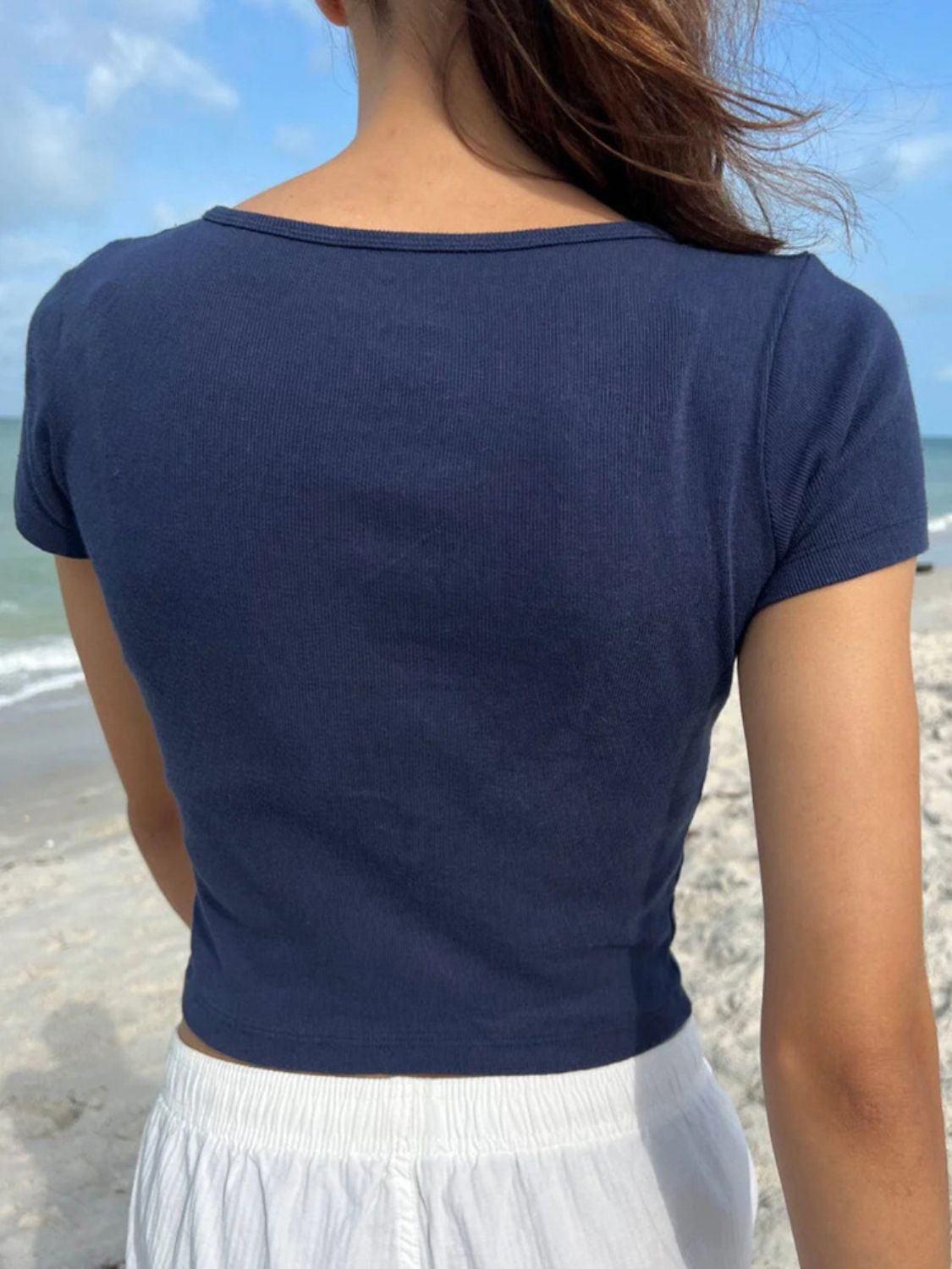 Devine Button Detail Short Sleeve T-Shirt - Classique Collection