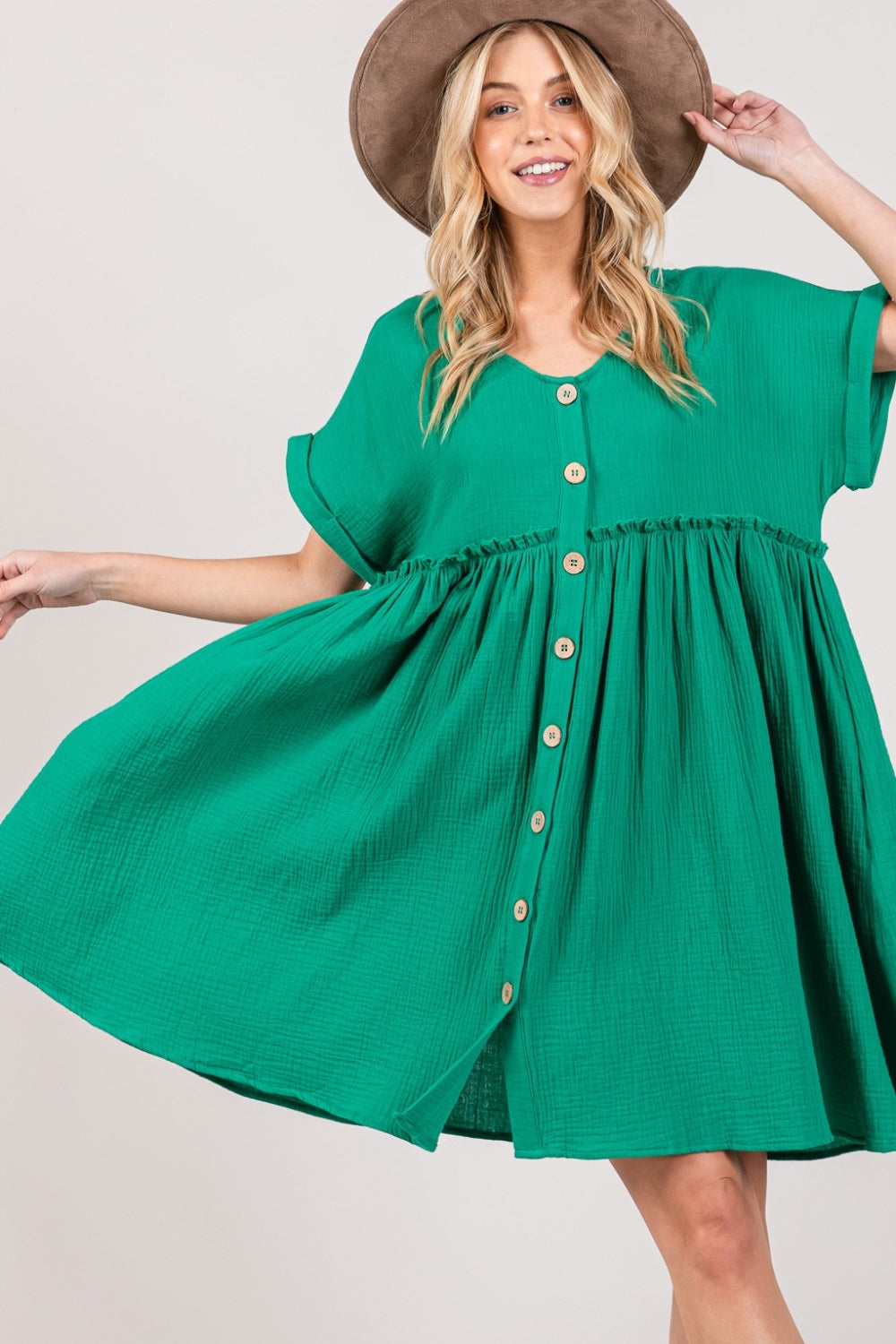 SAGE + FIG Full Size Button Up Short Sleeve Dress - Classique Collection