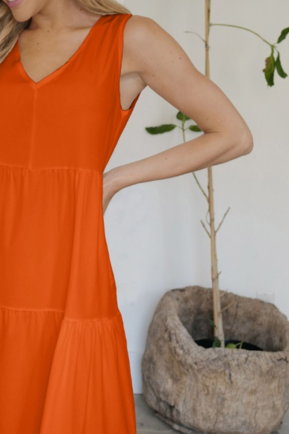 FAM-FAM Tiered V-Neck Sleeveless Dress - Classique Collection
