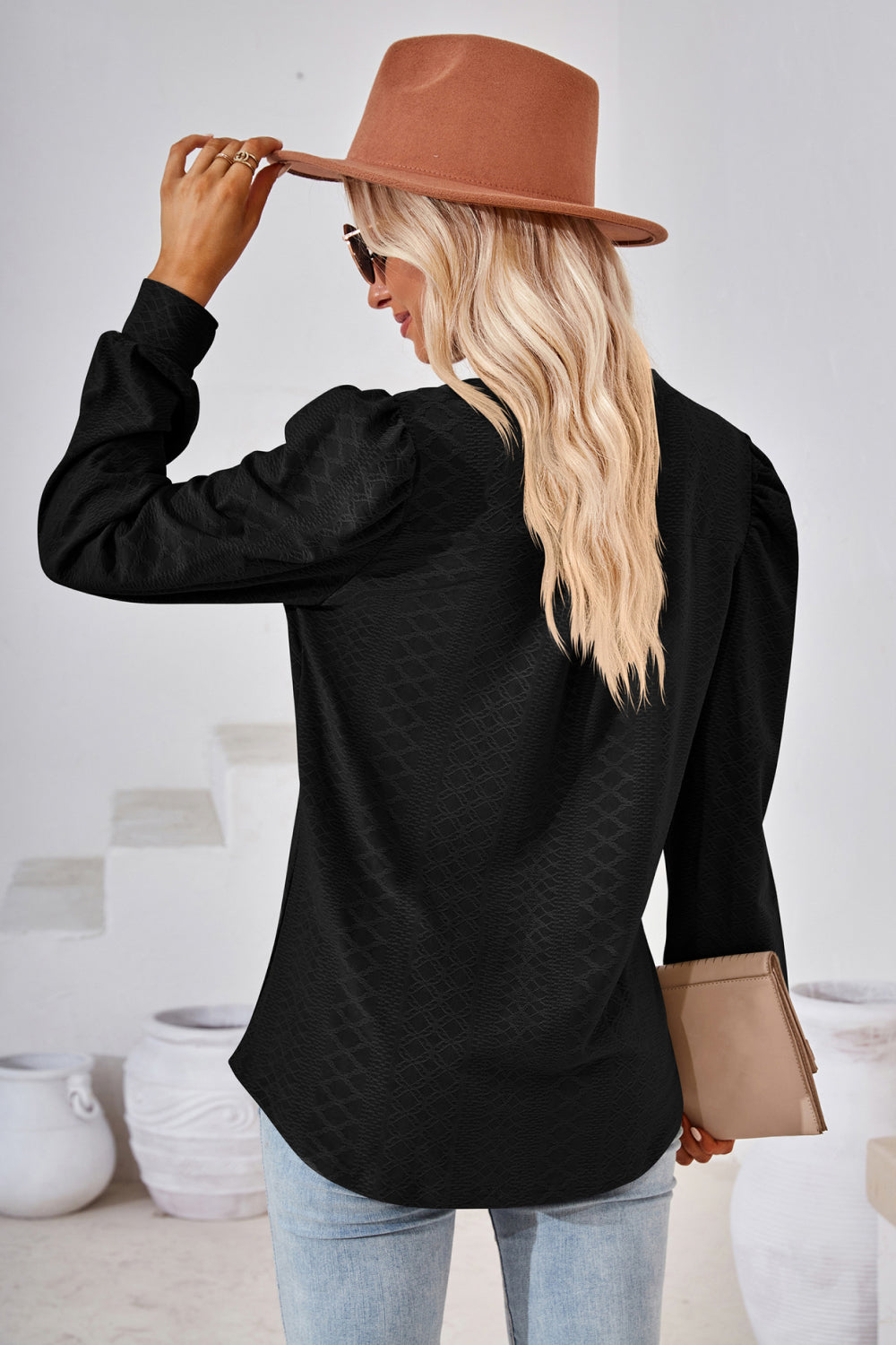 V-Neck Puff Sleeve Blouse - Classique Collection