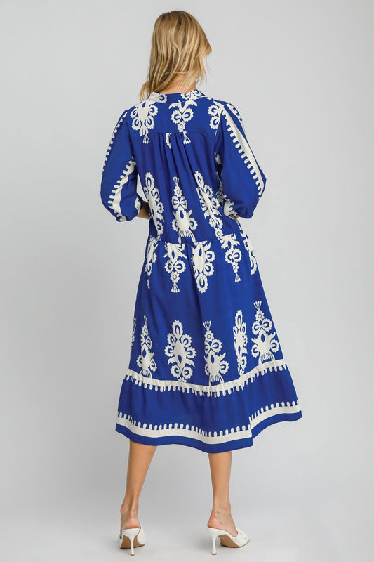 Umgee Printed Notched Midi Dress - Classique Collection