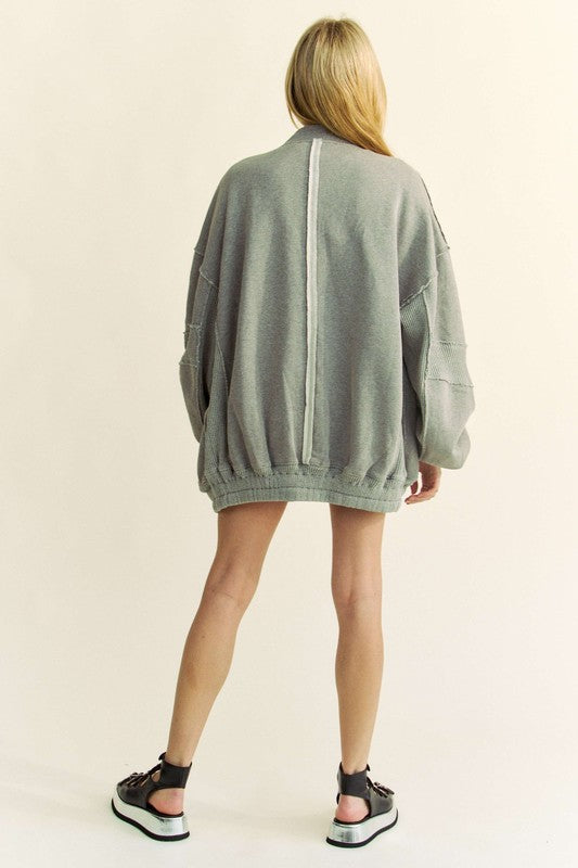 Davi & Dani Exposed Seam Zip Up Dropped Shoulder Jacket - Classique Collection