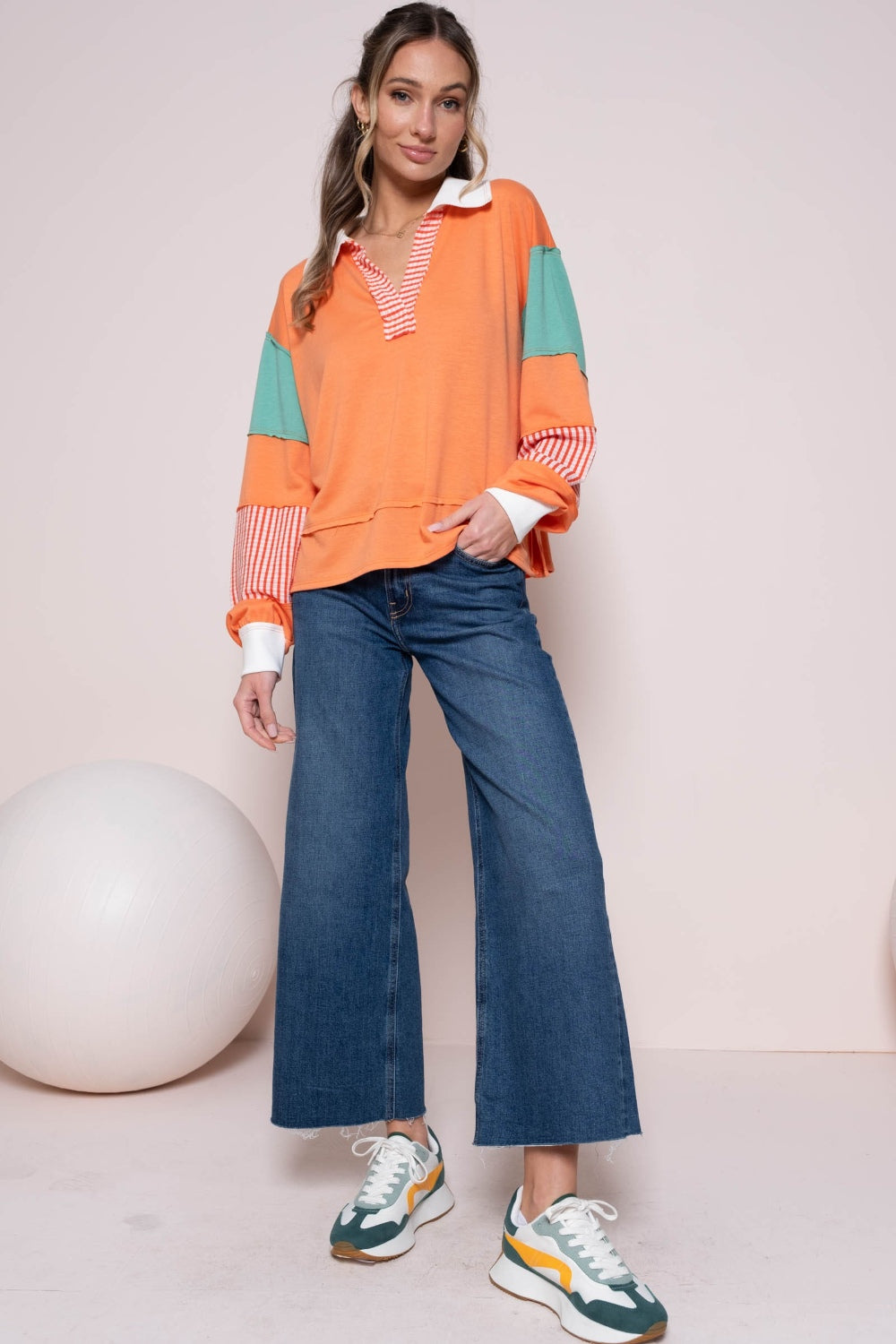 Hailey & Co Color Block Top with Striped Panel - Classique Collection