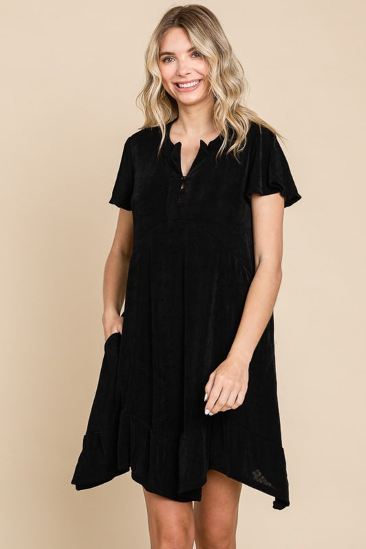 Culture Code Full Size Short Sleeve Ruffled Asymmetric Hem Dress - Classique Collection