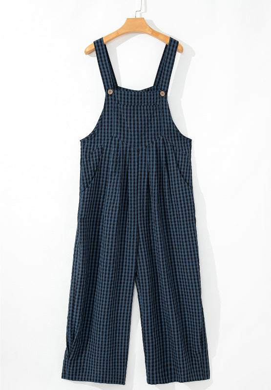 Plaid Wide Strap Wide Leg Overalls - ClassiQ