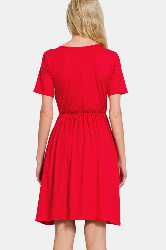 Zenana Surplice Short Sleeve Brushed DTY Dress - Classique Collection