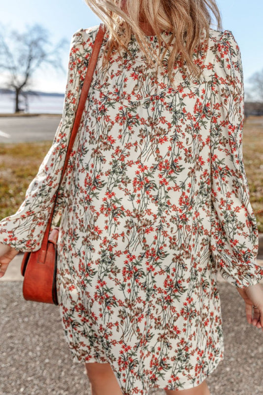 Floral Round Neck Long Sleeve Dress - Classique Collection