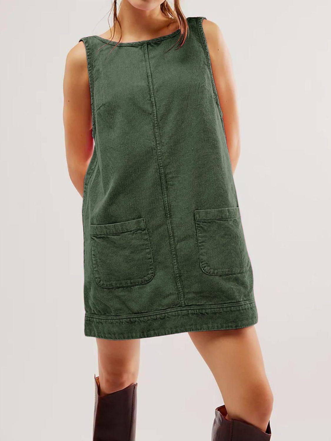 Mandy Round Neck Wide Strap Mini Dress with Pockets - Classique Collection