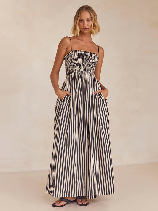 Smocked Striped Square Neck Cami Dress - Classique Collection