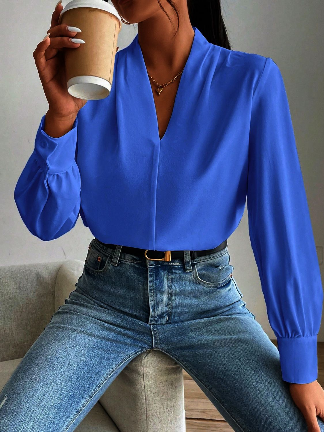 V Neck Long Sleeve Top - Classique Collection