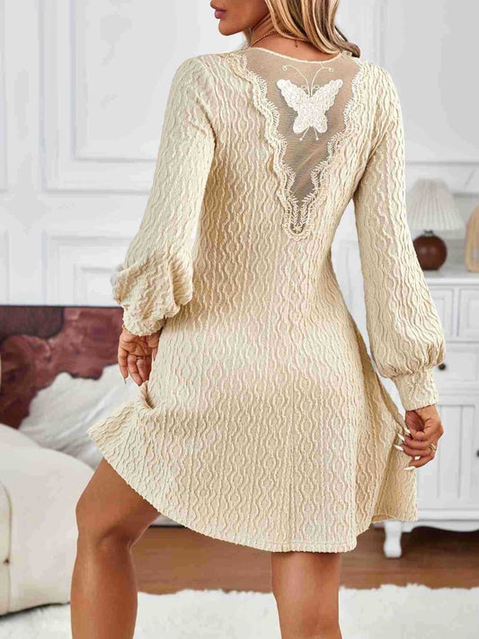 Lace Detail V-Neck Long Sleeve Dress - Classique Collection