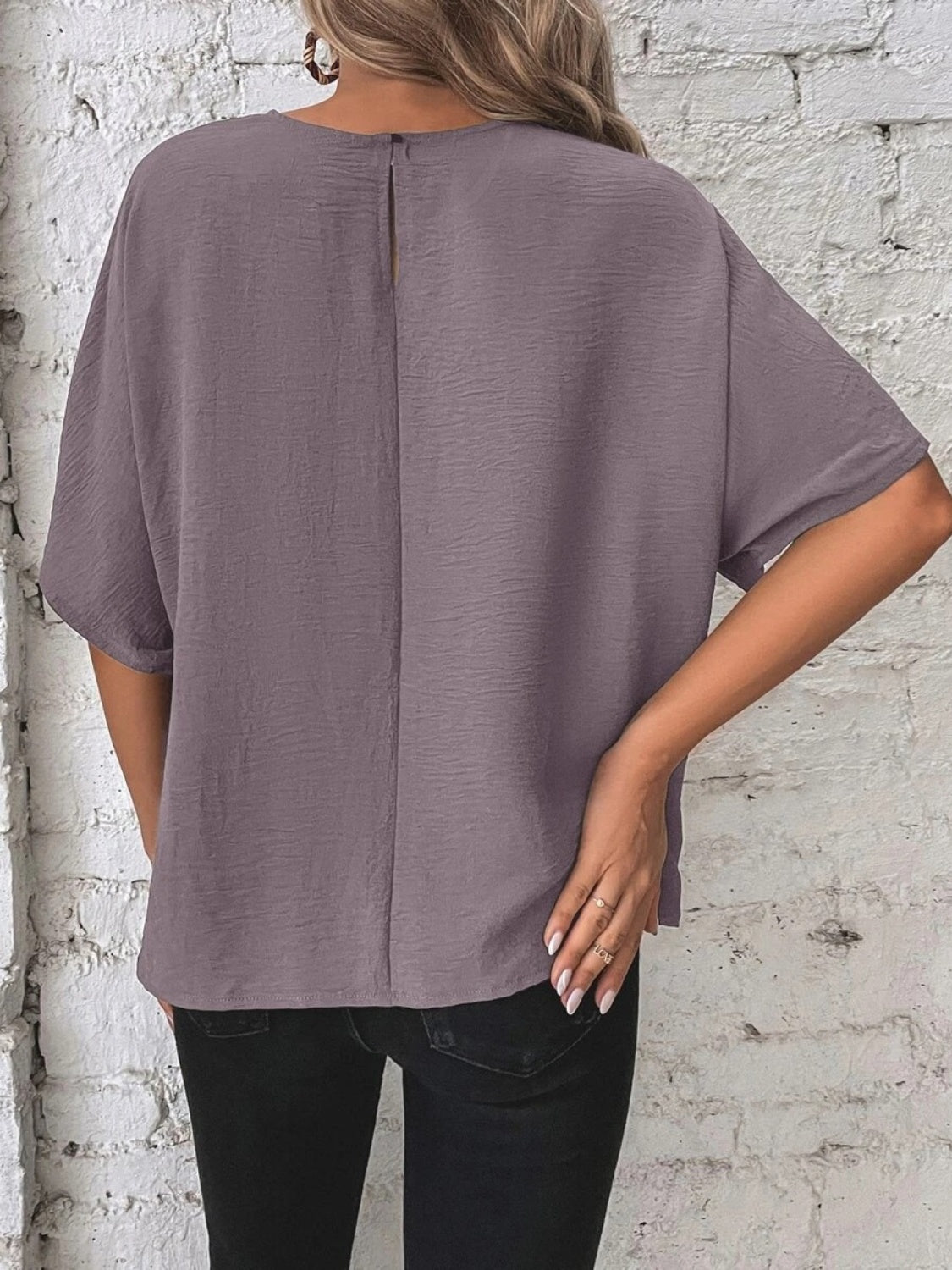 Knotted Round Neck Half Sleeve Blouse - ClassiQ