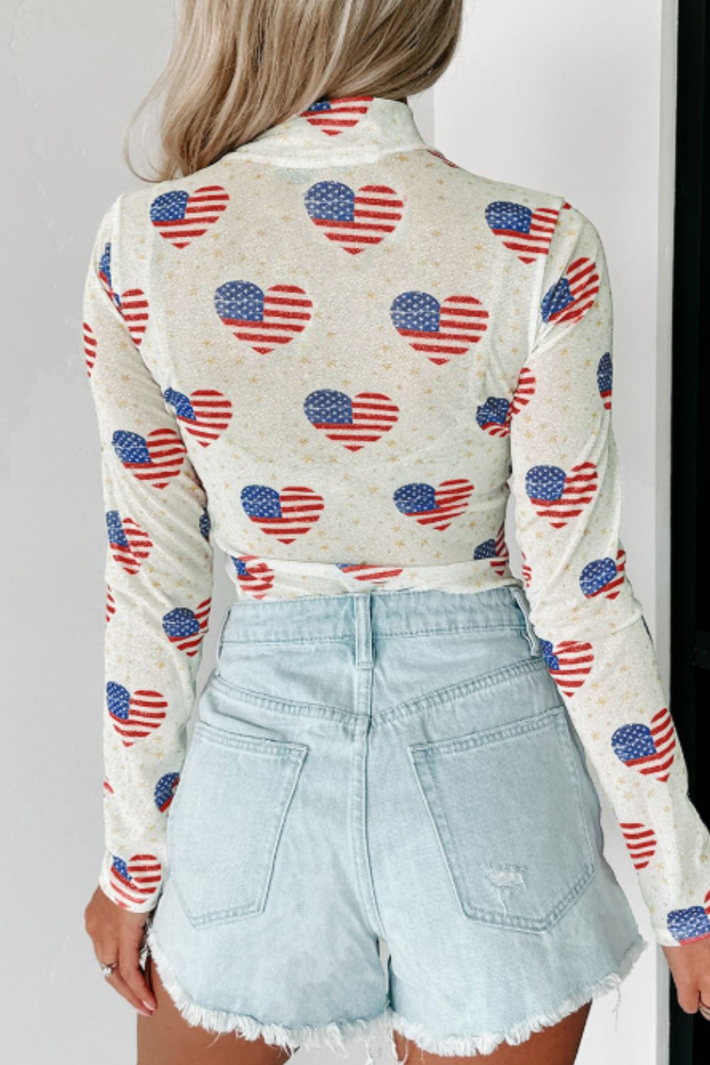 US Flag Heart Mock Neck Long Sleeve Bodysuit - Classique Collection