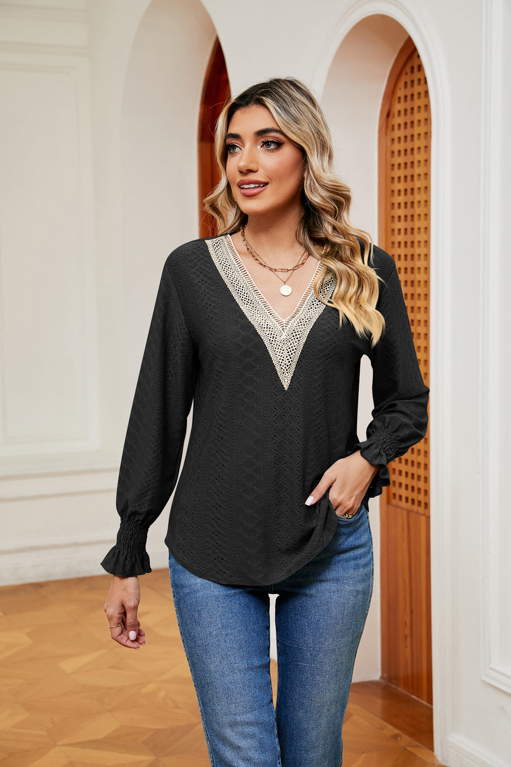 Contrast Flounce Sleeve Blouse - Classique Collection