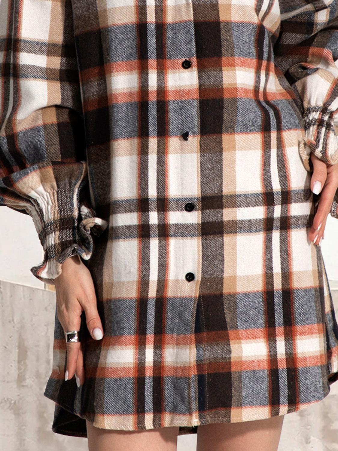 FAM-FAM Button Up Plaid Long Sleeve Shirt Dress - Classique Collection