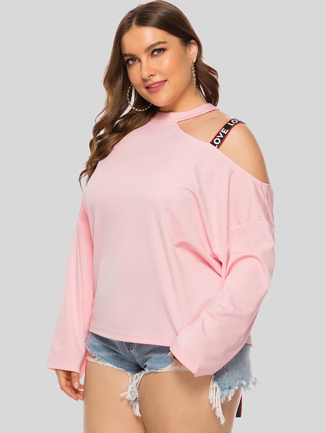 Plus Size Cold-Shoulder Round Neck Blouse - Classique Collection