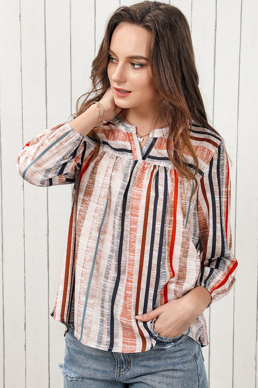 Multicolored Stripe Notched Neck Top - Classique Collection