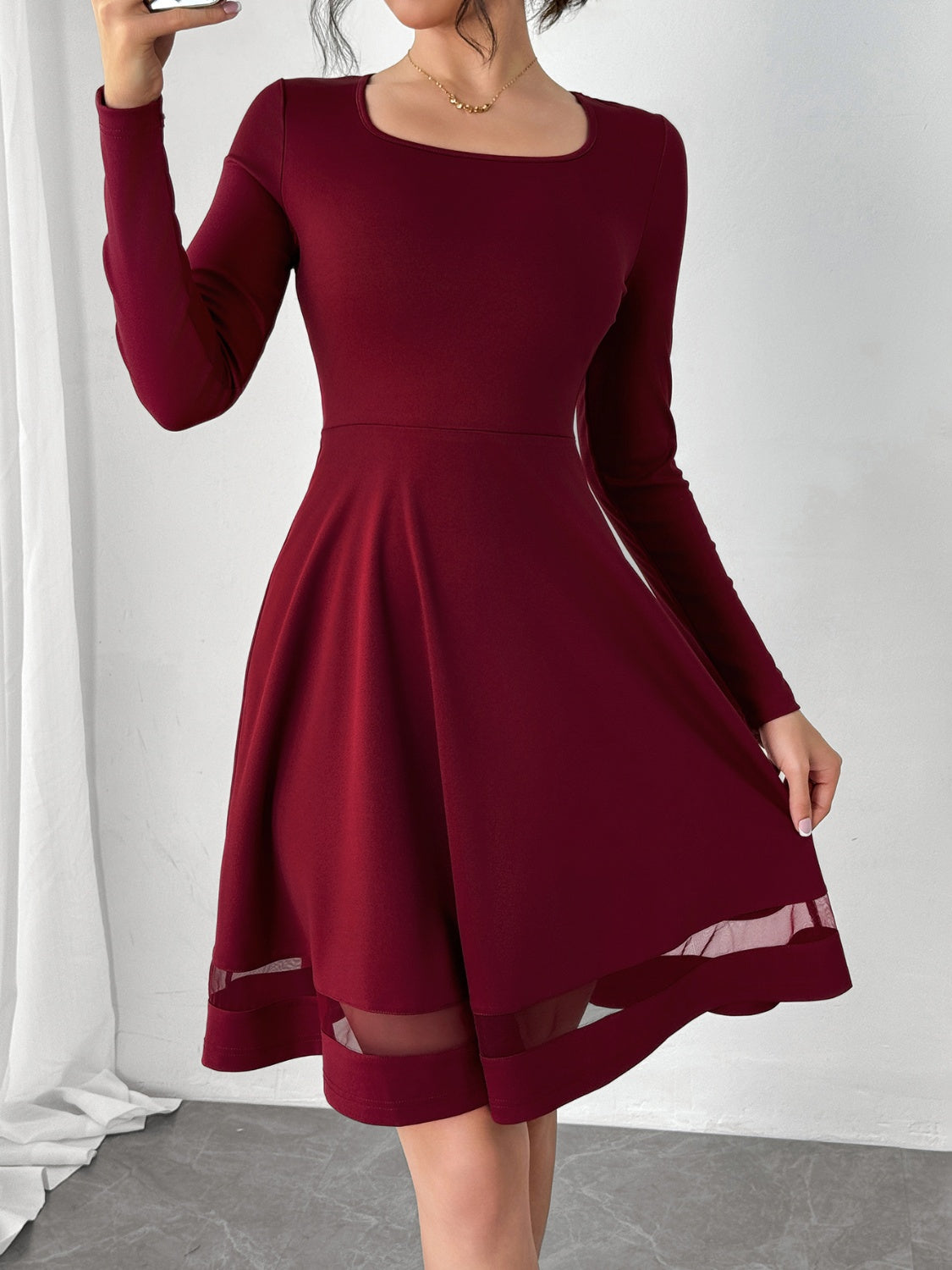 Square Neck Long Sleeve Mini Dress - Classique Collection