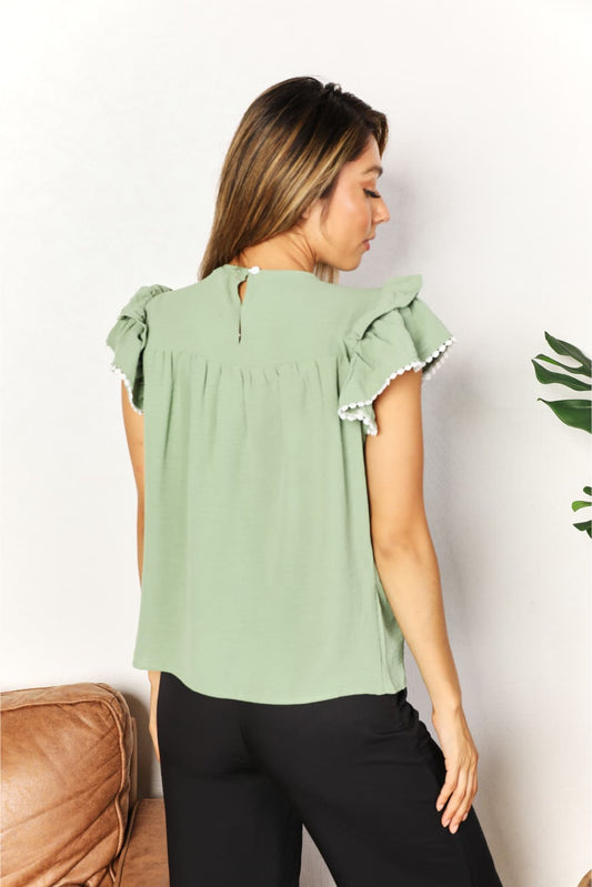 Perfee Pleated Detail Flutter Sleeve Blouse - ClassiQ