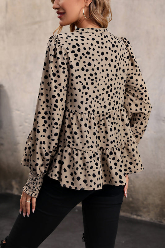 Perfee Notched Lantern Sleeve Tiered Top - Classique Collection