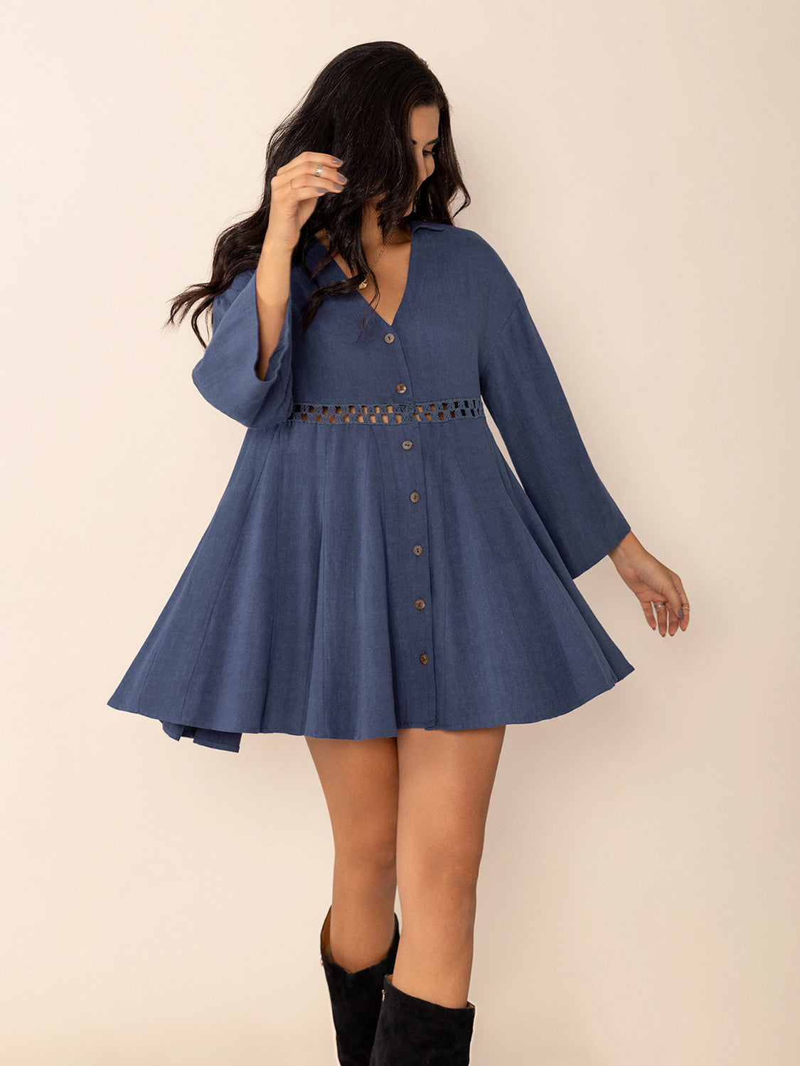 Cutout Johnny Collar Long Sleeve Mini Dress - Classique Collection