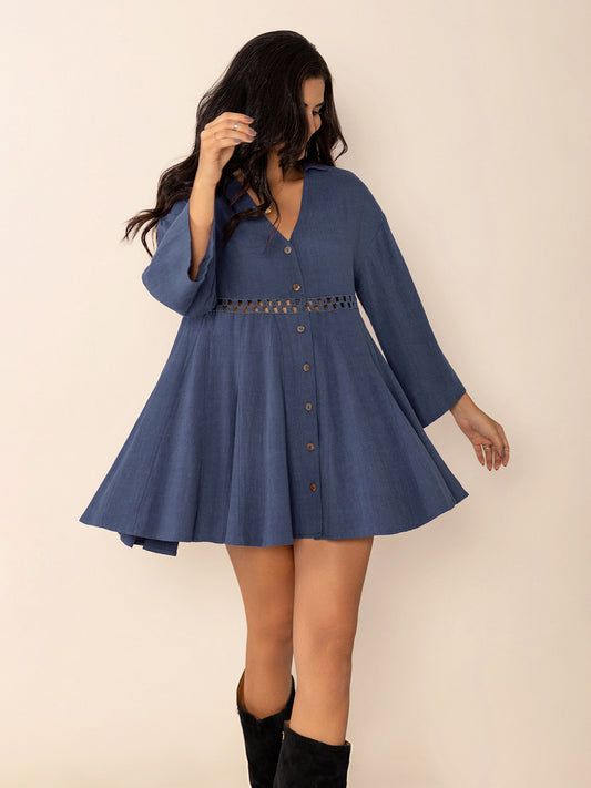 Cutout Johnny Collar Long Sleeve Mini Dress - Classique Collection