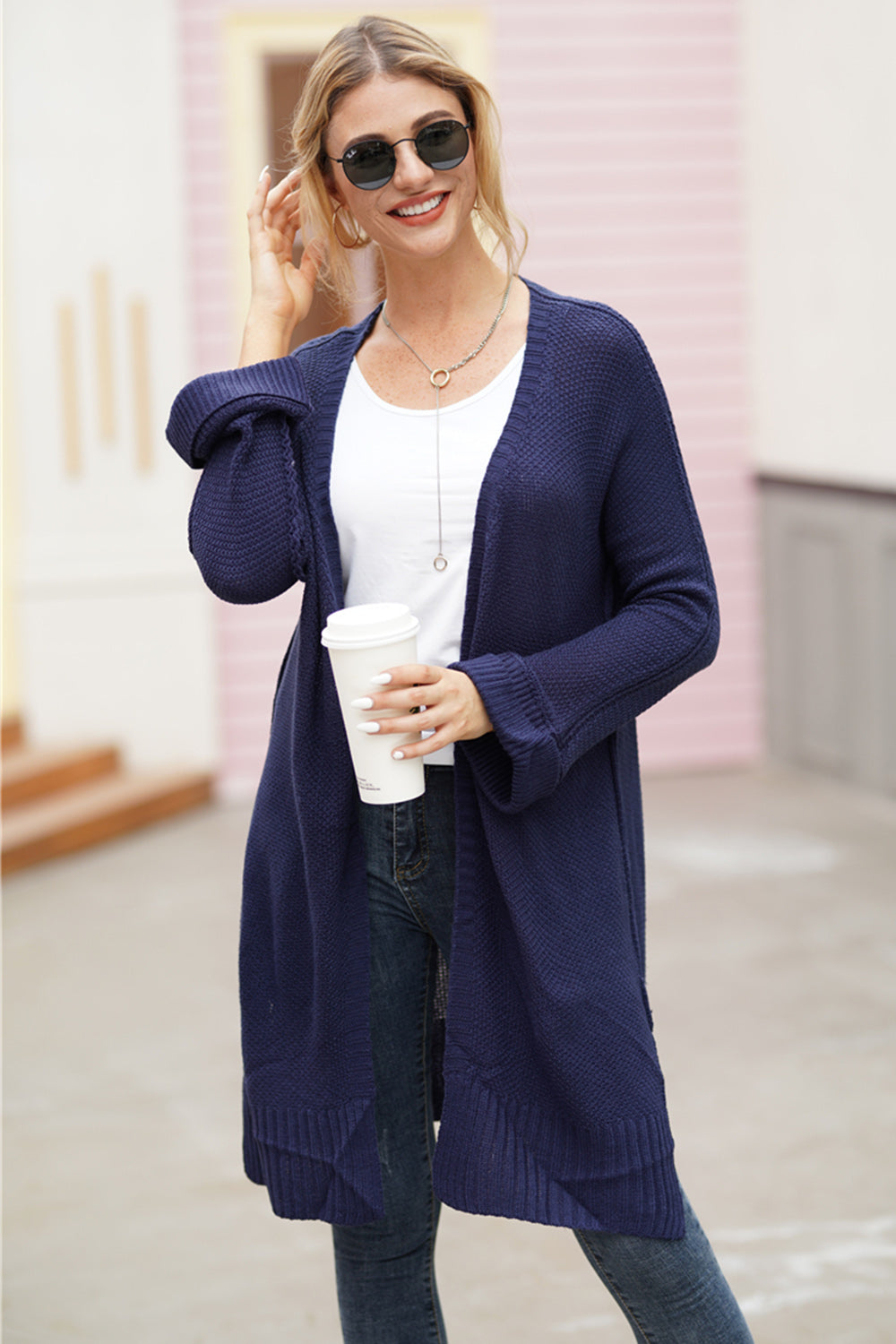 Open Front Long Sleeve Cardigan - ClassiQ