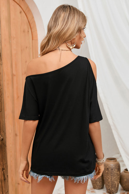 Asymmetrical Neck Cold-Shoulder Half Sleeve Blouse - Classique Collection