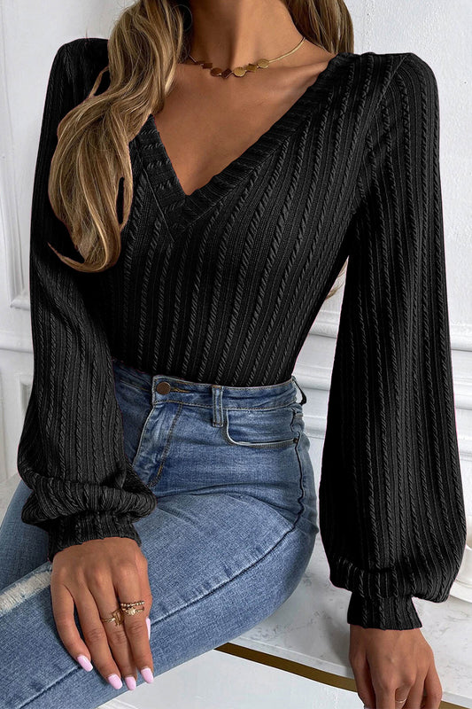 V-Neck Long Sleeve Knit Top - Classique Collection