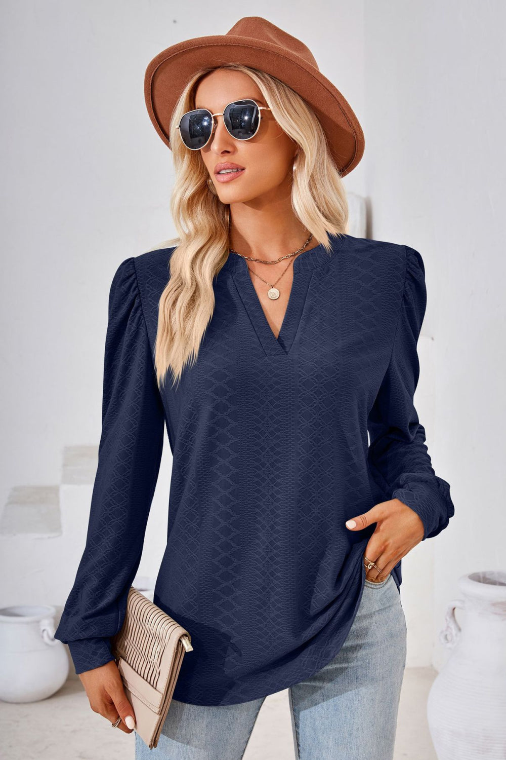 V-Neck Puff Sleeve Blouse - Classique Collection
