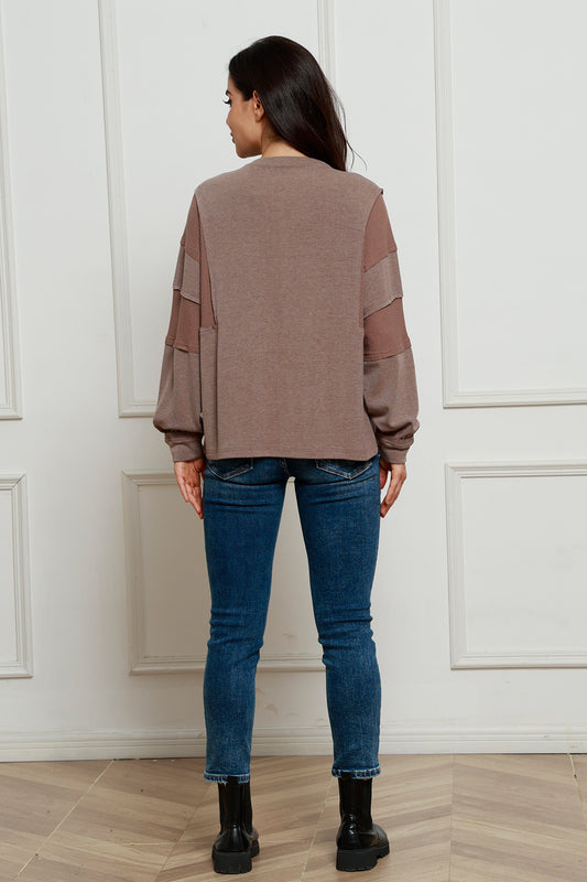 Waffle Buttoned Long Sleeve Top - Classique Collection