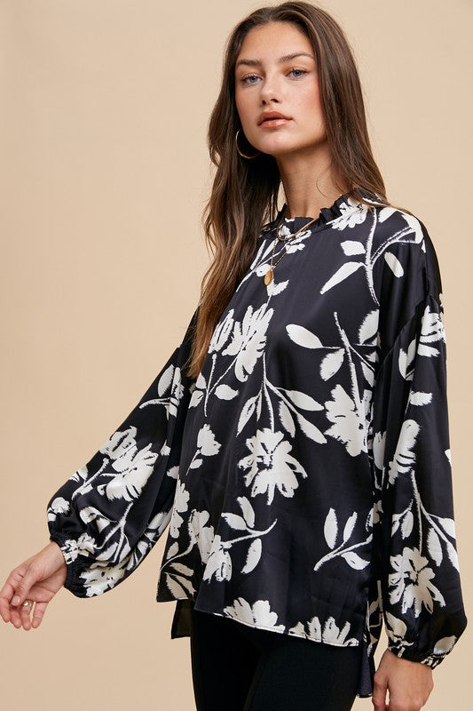 Annie Wear Frill Printed Balloon Sleeve Blouse - ClassiQ