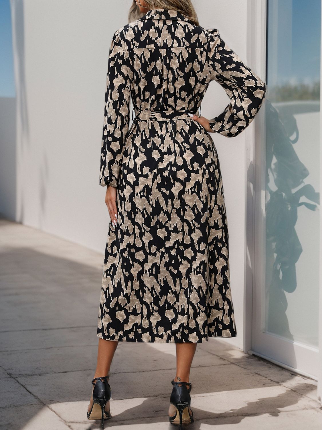 Perfee Printed Long Sleeve Midi Dress - Classique Collection