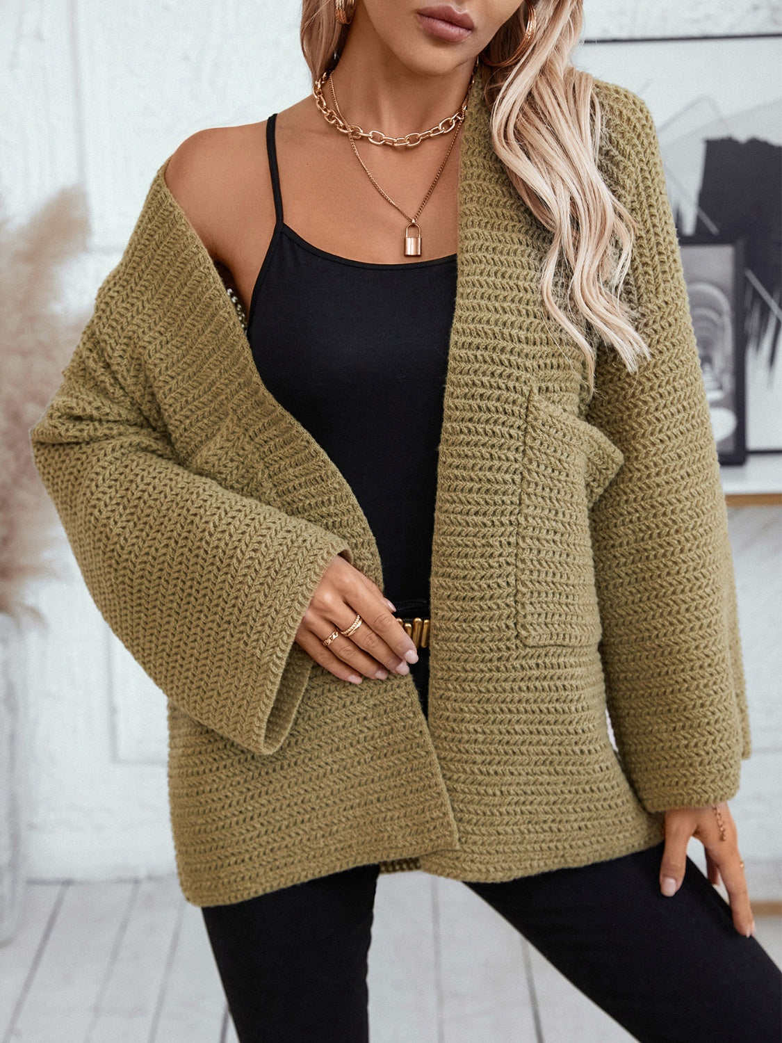 Open Front Long Sleeve Cardigan - ClassiQ