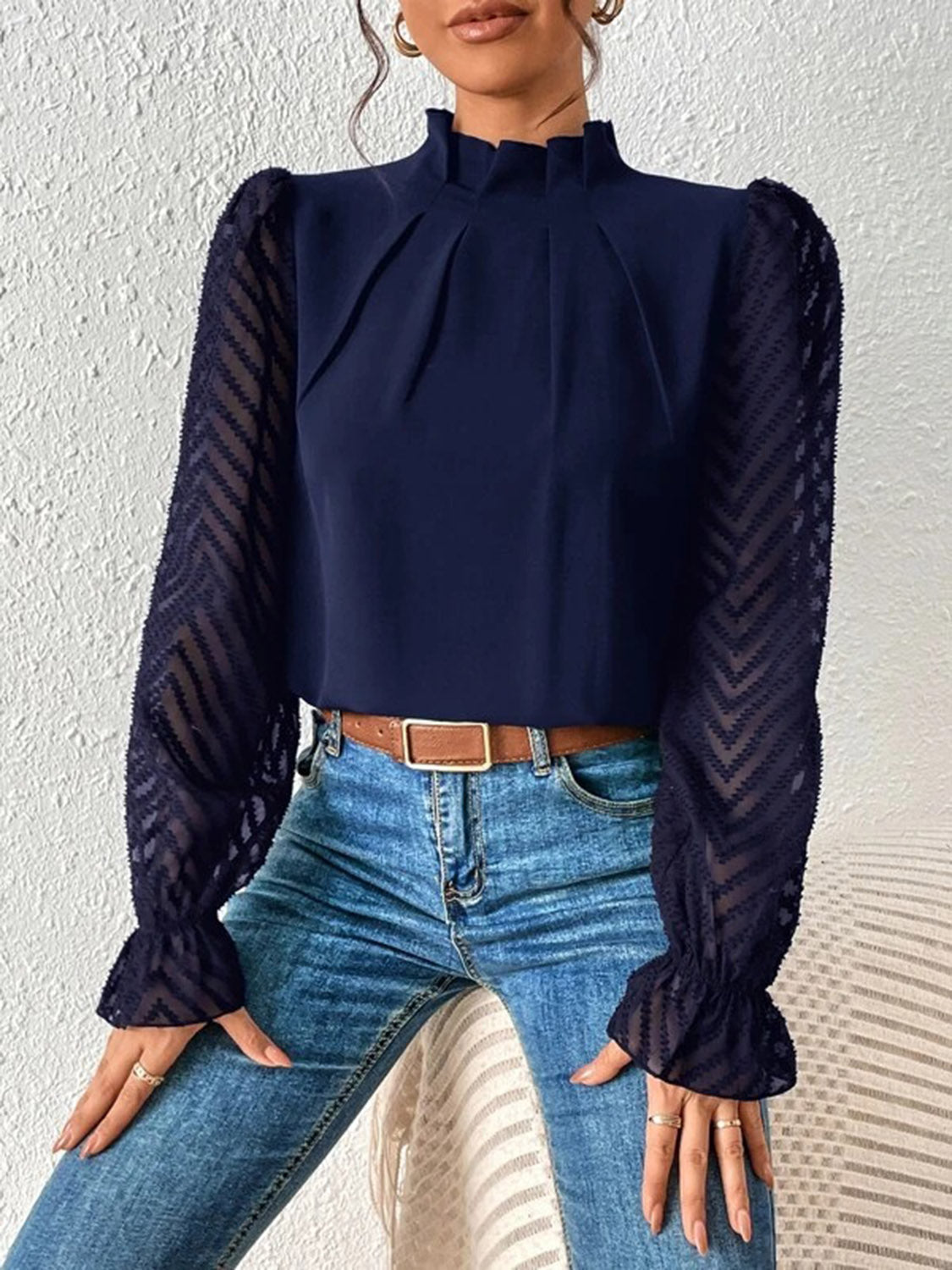 Mock Neck Flounce Sleeve Blouse - Classique Collection