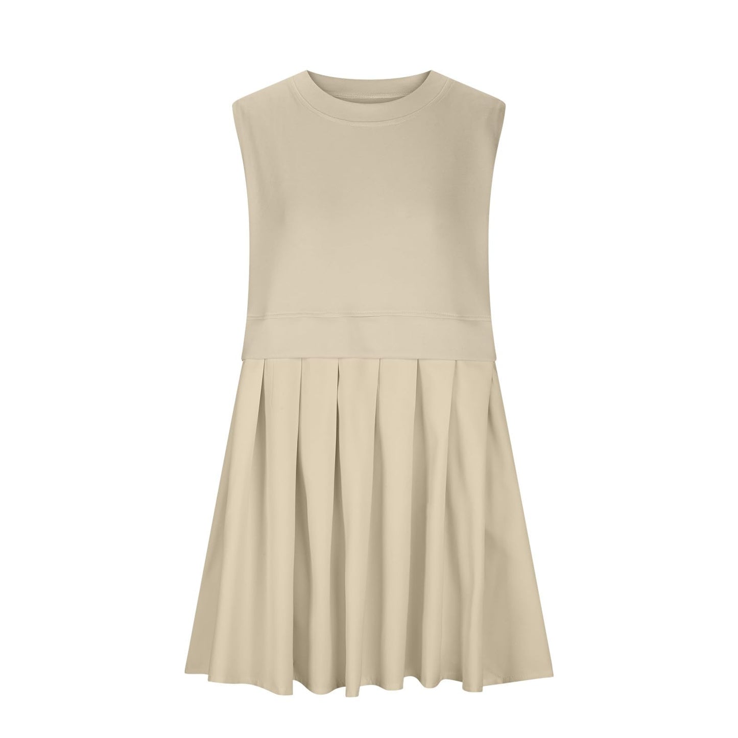 Pleated Round Neck Sleeveless Mini Dress - Classique Collection