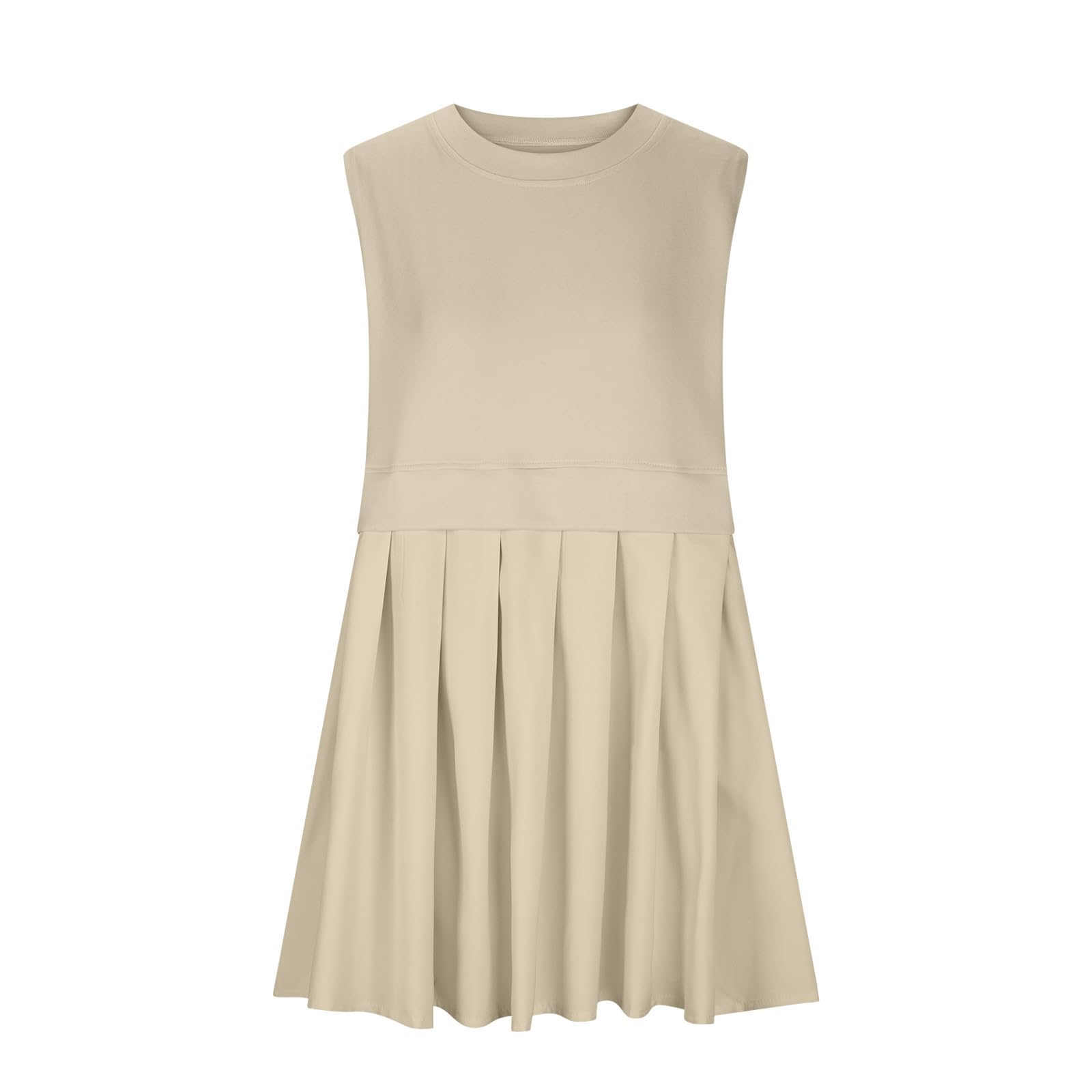 Pleated Round Neck Sleeveless Mini Dress - Classique Collection