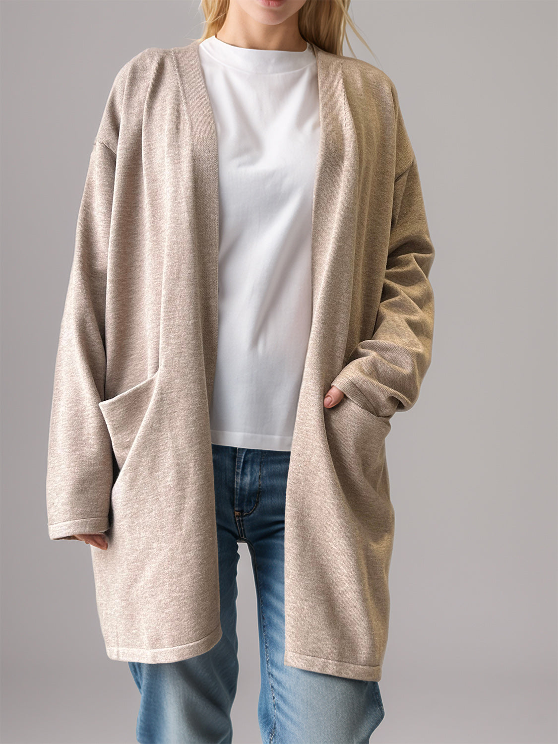 Open Front Long Sleeve Cardigan with Pockets - ClassiQ