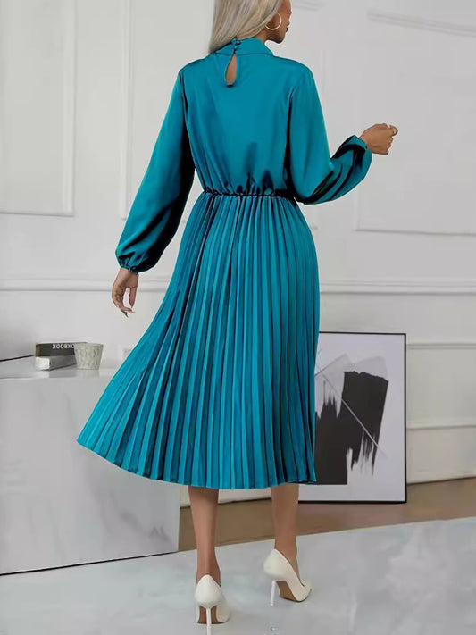 Mock Neck Long Sleeve Pleated Dress - Classique Collection