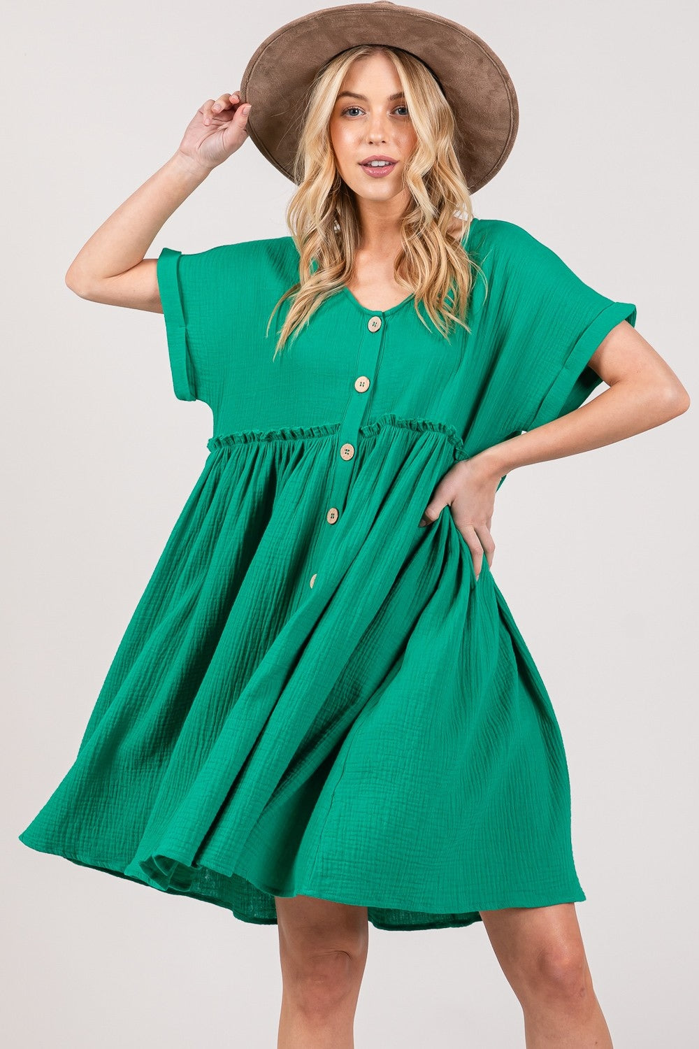 SAGE + FIG Full Size Button Up Short Sleeve Dress - Classique Collection