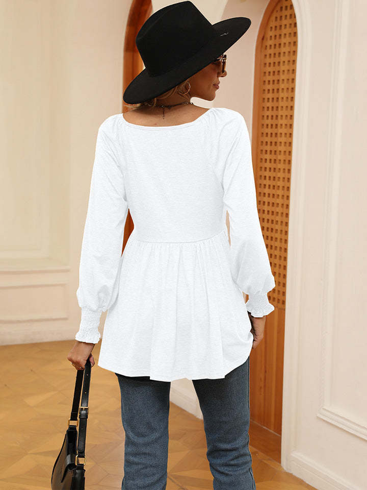 V-Neck Lantern Sleeve Blouse - Classique Collection